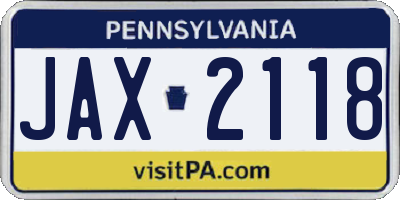 PA license plate JAX2118