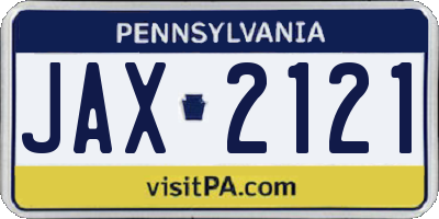 PA license plate JAX2121