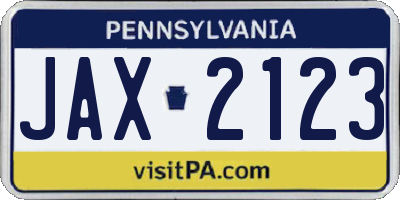 PA license plate JAX2123