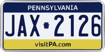 PA license plate JAX2126