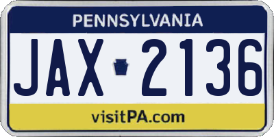PA license plate JAX2136