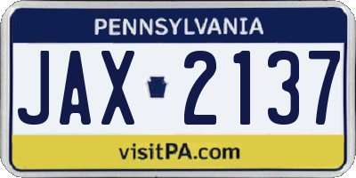 PA license plate JAX2137