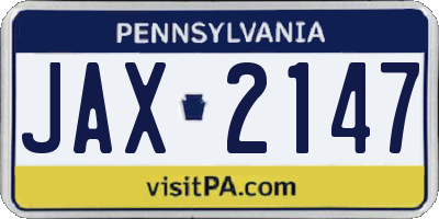 PA license plate JAX2147
