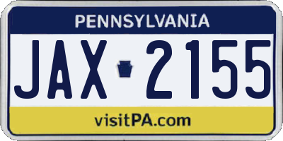 PA license plate JAX2155