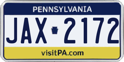 PA license plate JAX2172