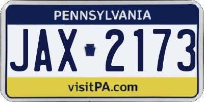 PA license plate JAX2173