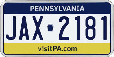 PA license plate JAX2181