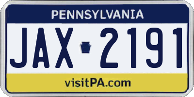 PA license plate JAX2191