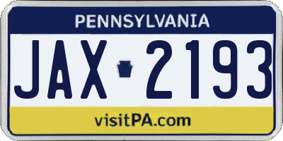 PA license plate JAX2193