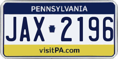 PA license plate JAX2196
