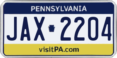 PA license plate JAX2204