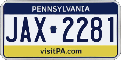 PA license plate JAX2281