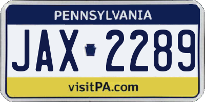 PA license plate JAX2289