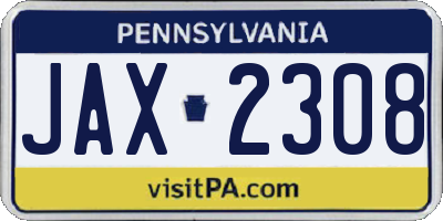 PA license plate JAX2308