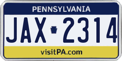 PA license plate JAX2314