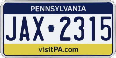 PA license plate JAX2315