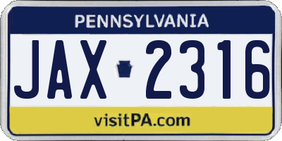 PA license plate JAX2316