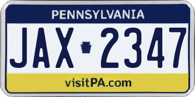 PA license plate JAX2347