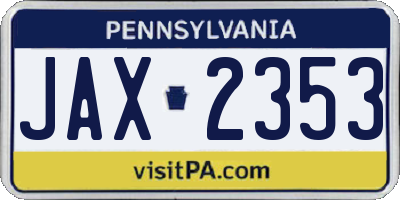 PA license plate JAX2353