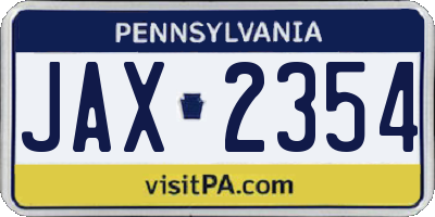 PA license plate JAX2354