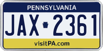 PA license plate JAX2361