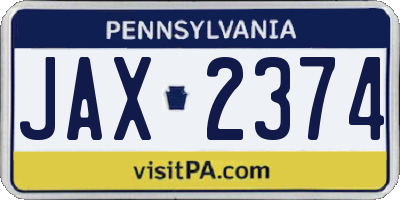 PA license plate JAX2374