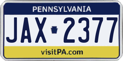 PA license plate JAX2377