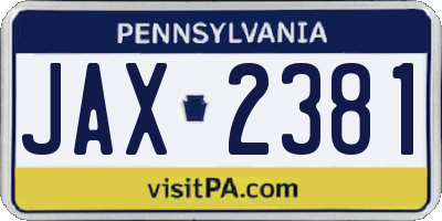 PA license plate JAX2381