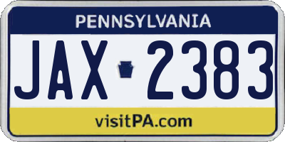 PA license plate JAX2383