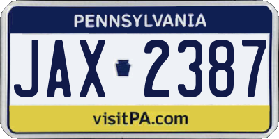 PA license plate JAX2387