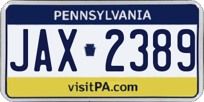 PA license plate JAX2389