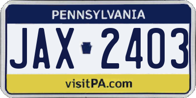 PA license plate JAX2403