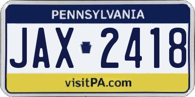 PA license plate JAX2418