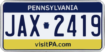 PA license plate JAX2419