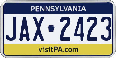 PA license plate JAX2423