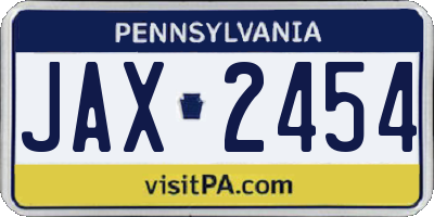 PA license plate JAX2454