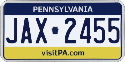 PA license plate JAX2455