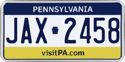 PA license plate JAX2458