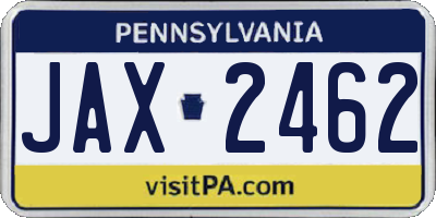 PA license plate JAX2462