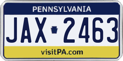 PA license plate JAX2463