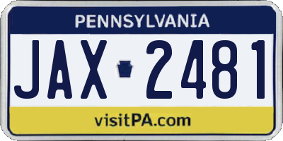 PA license plate JAX2481