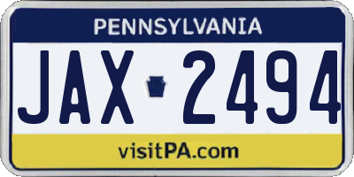 PA license plate JAX2494