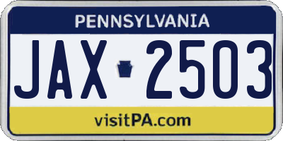 PA license plate JAX2503