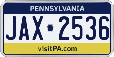 PA license plate JAX2536