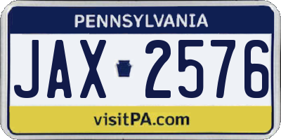 PA license plate JAX2576