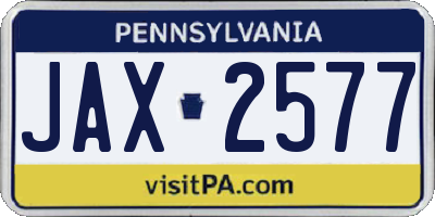 PA license plate JAX2577
