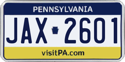 PA license plate JAX2601