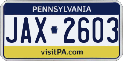 PA license plate JAX2603