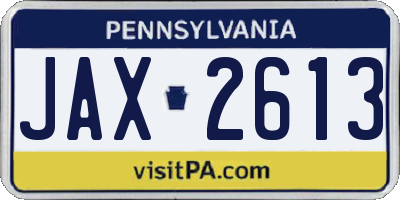 PA license plate JAX2613