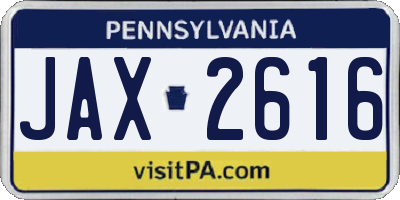 PA license plate JAX2616